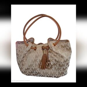 Michael Kors Tan & Brown Logo Canvas Bucket Bag  (PreOwned -Sold As Is)